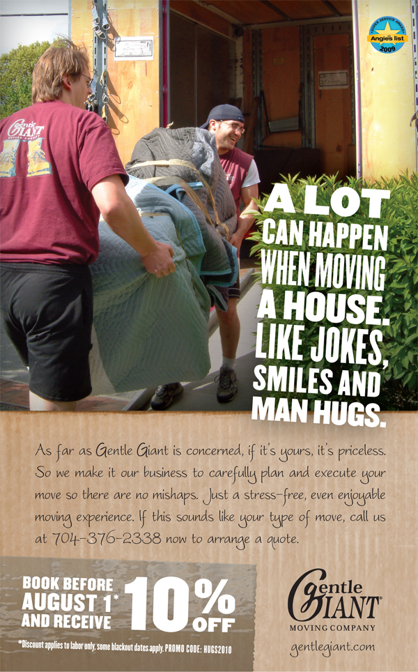 Image of an ad for Gentle Giant Moving Company done by Saturday Brand Communications